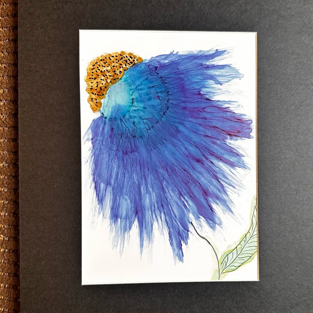 Hand Crafted Blue and Gold Floral Art Painting